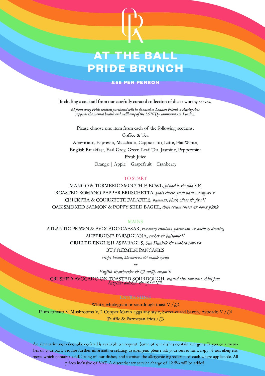 TCR Pride Brunch Menu | The Bloomsbury Club Bar